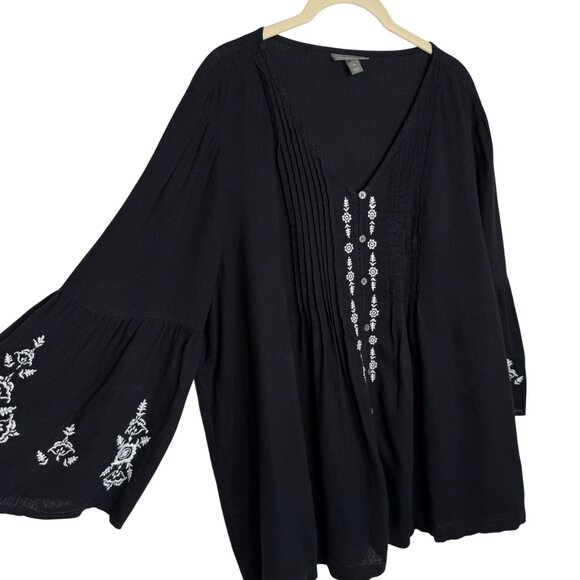 Style & Co Black Embroidered V-Neck Tunic Blouse, XL - Picture 3 of 9